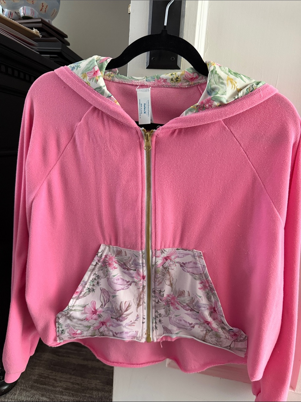 LoveShackFancy Pink Floral-Trim Zip Hoodie